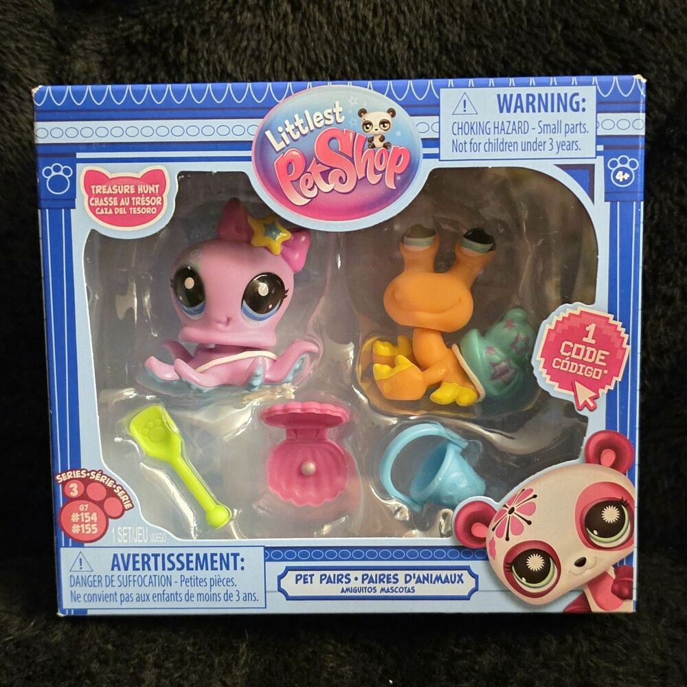 Littlest Pet Shop G7 Pet Pairs Treasure Hunt Octopus #154 Hermit Crab #155 Ocean